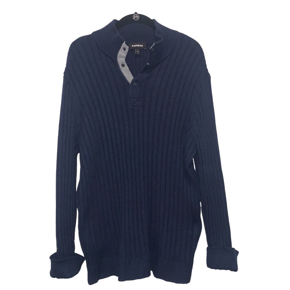 Express Men's Navy Blue Ribbed Sweater Pullover LG